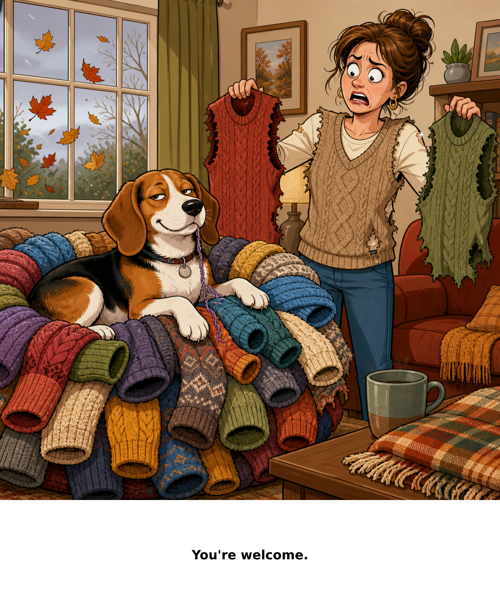 Daily Evil Beagle cartoon for September 25, 2026: Apparently, the dress code is vest casual.