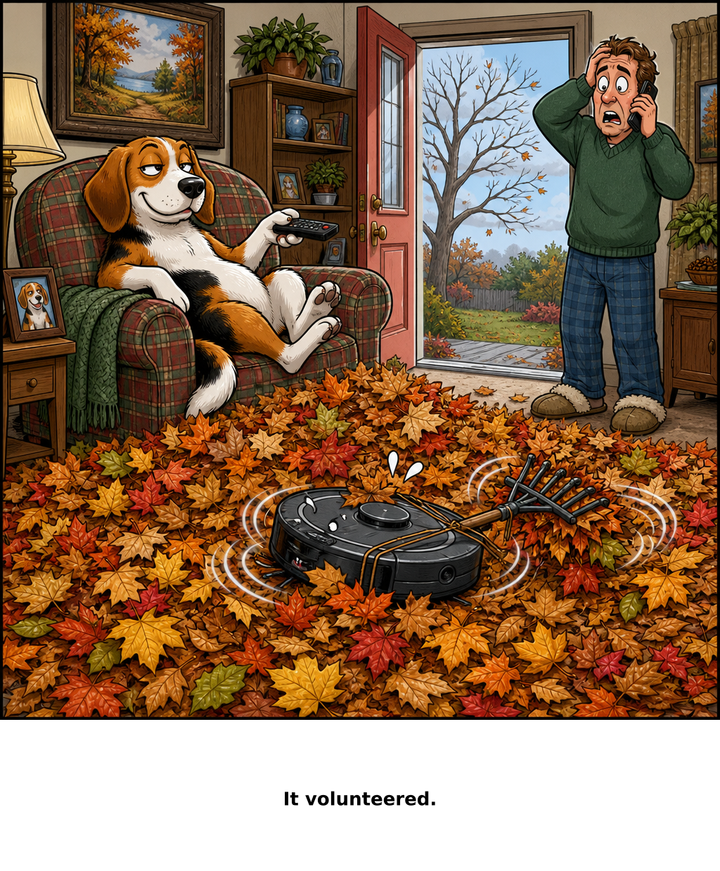 Daily Evil Beagle cartoon for September 9, 2026: Ma'am, before today, "indoor acreage" was not a warranty category.