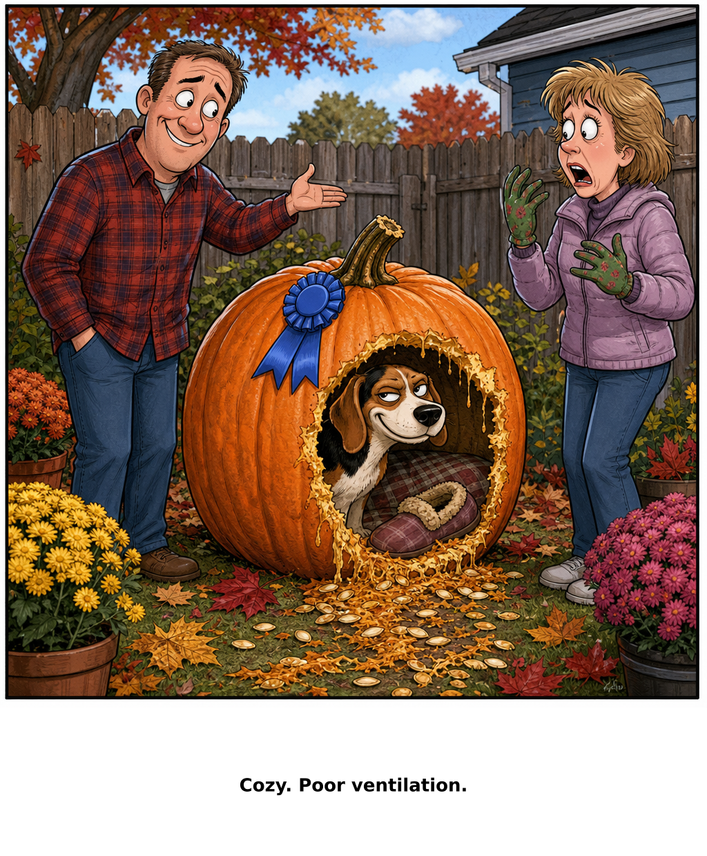 Daily Evil Beagle cartoon for September 28, 2026: You can still enter it, Marge. Rufus already did.
