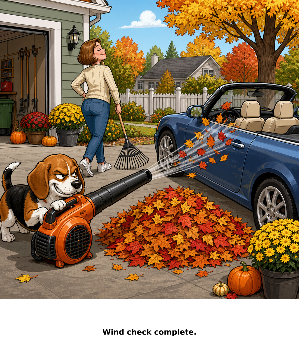 Daily Evil Beagle archive cartoon for September 3, 2026: She mistook the pause for obedience.